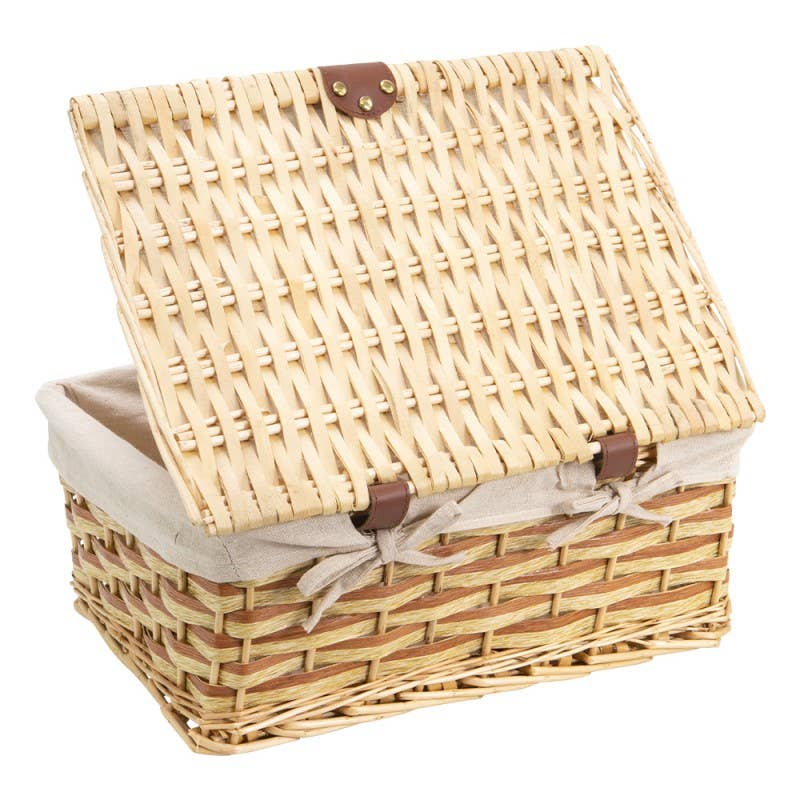 Deffrennes - Wholesale Picnic Basket - Natural wood suitcase and brown rope lined with natural fabric3