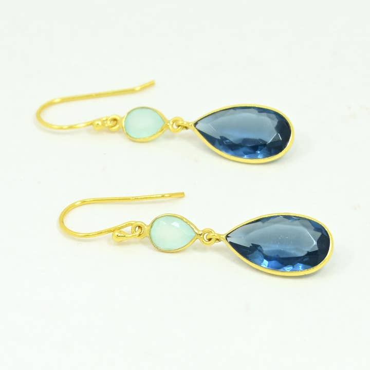 Mimi Ørering Guld Sølv 925 - Blå Iolit & Aqua Chalcedon for engroshandel hos Schmuckoo Berlin