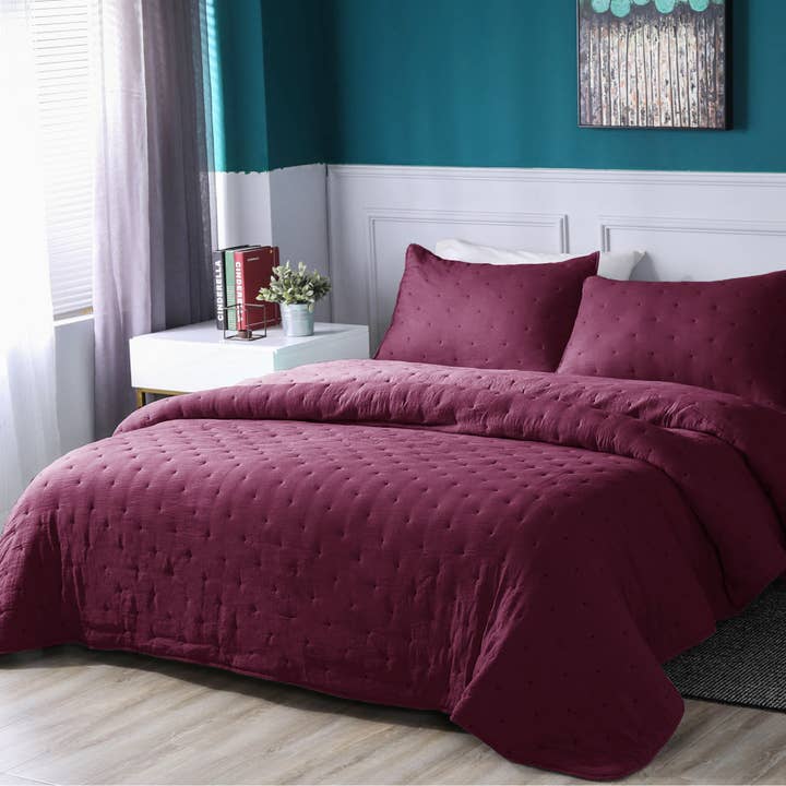 Kasentex - Wholesale Bedding Set - Bedding Set Microfiber Dot Stitch Stone Washed Quilt Set