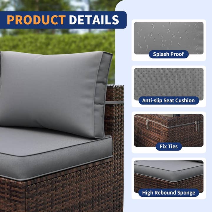 Patio Furniture Set, 7-Piece Outdoor Sectional with Waterproof Cover, All-Weather Wicker Patio Conversation Sets for Backyard (Brown with Grey Cushion) for wholesale on Faire
