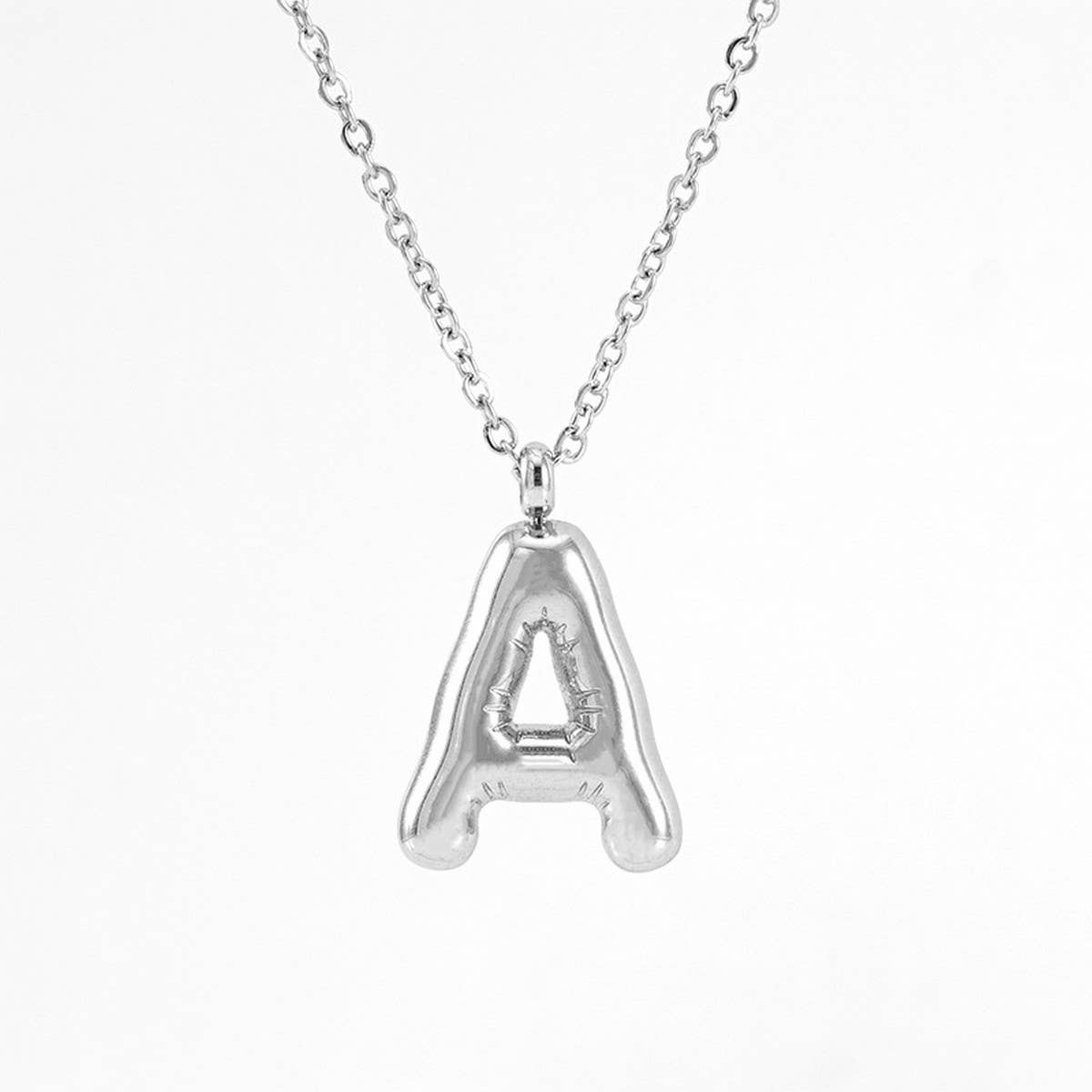 NINEXIS - Wholesale Pendant/Charm Necklace - CWAJE1946_Steel Color Bubble Letter Necklace0