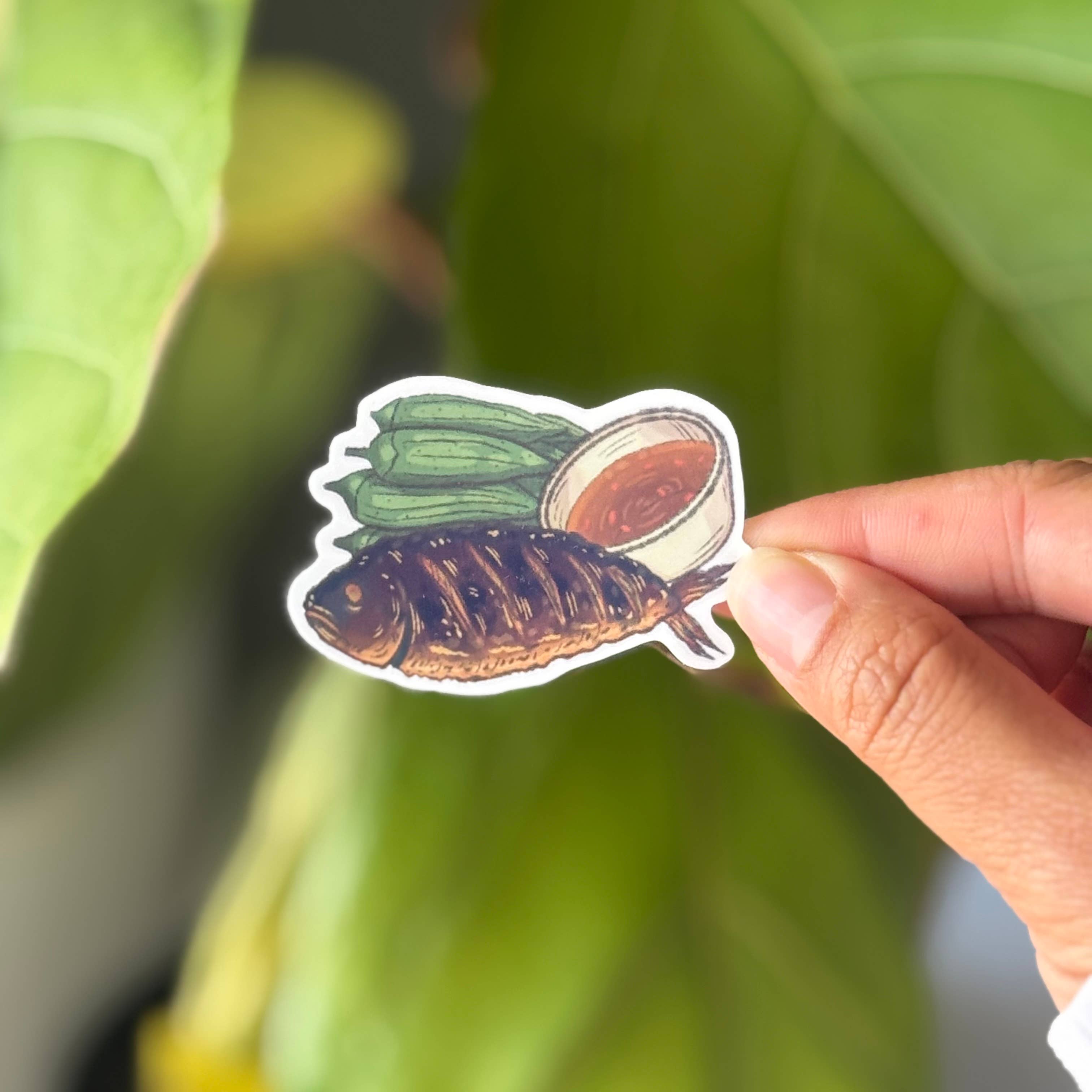 Claudine Castro Art - Wholesale Sticker - Grilled Fish & Okra Cute Food Sticker, Filipino Food, Vinyl2