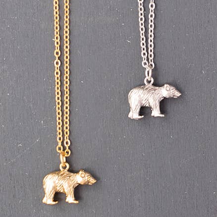 Bear Standing Charm Necklace Animal Nature Gold Silver Gift for wholesale by Rebecca Accessories LLC