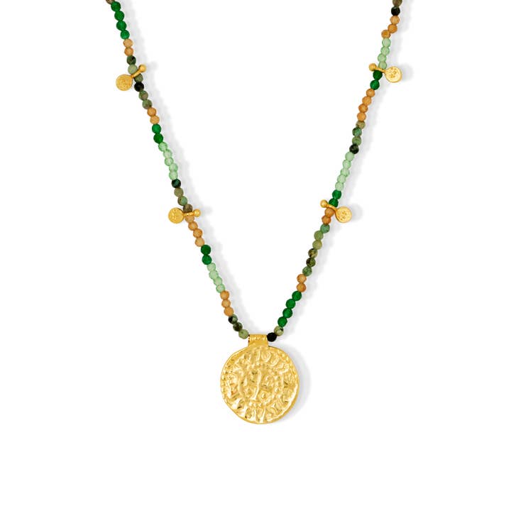 Bondi Beaded Coin Necklace Green for wholesale by Ashiana London