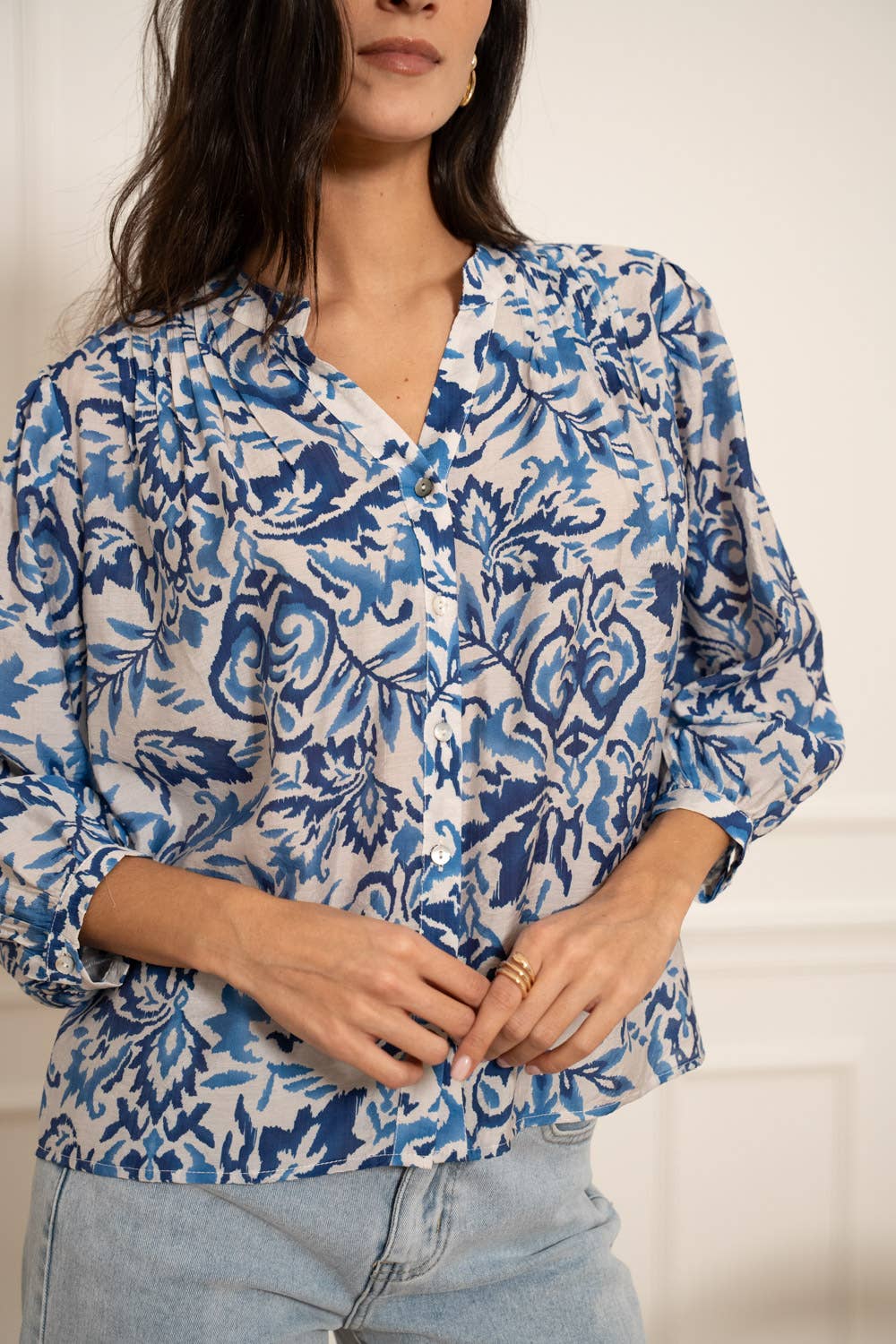 CHOKLATE PARIS – wholesale Tröja med knappar – Dam – Saint Tropez mönstrad skjorta i siden och viskos - CK0813617