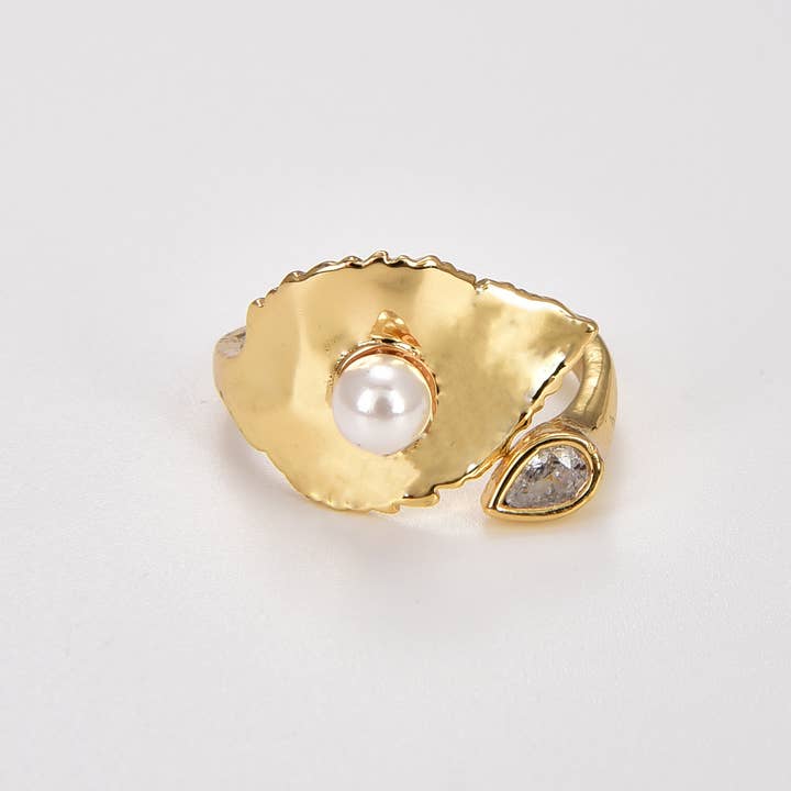 Gingko Leaf Pearl Ring, Statement Ring, Ring for Women RG167 for wholesale by Beads Creation
