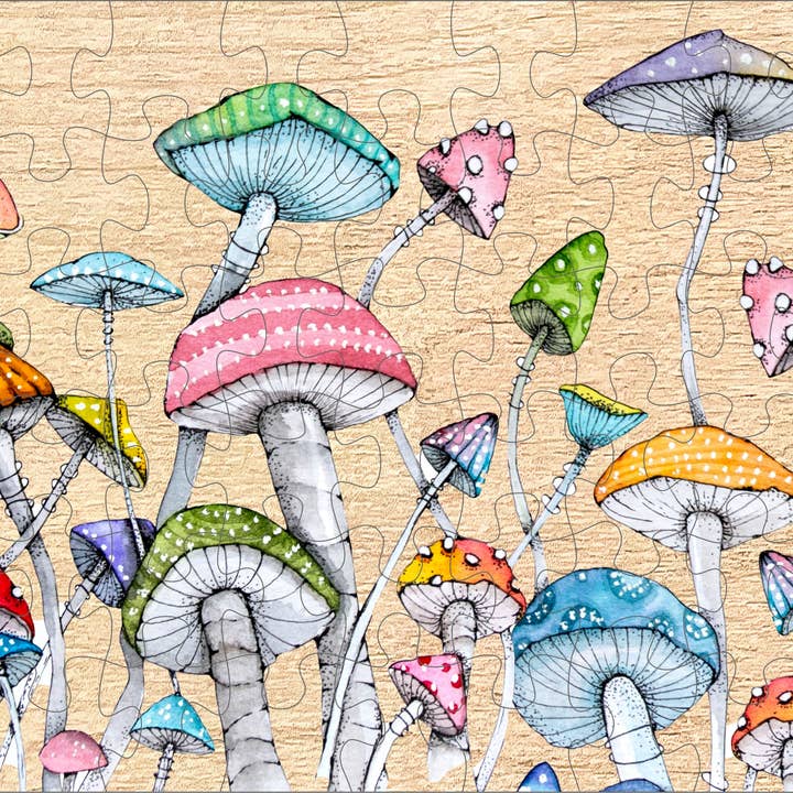 Mushrooms Magically Watercolored Puzzle - 66 PIECES for wholesale by Green Tree Jewelry