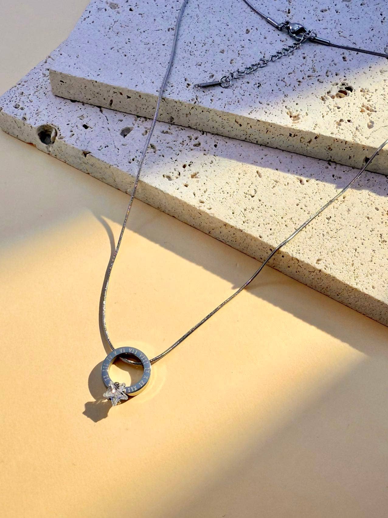 COSMOS – wholesale Pendant/charm necklace – Stainless steel necklace with zircon circle Roman numerals3