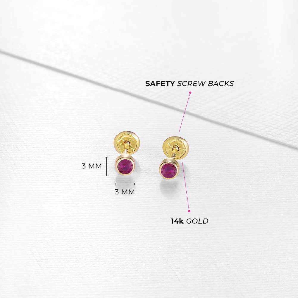 In Season Jewelry - Vendita all'ingrosso Orecchini - Bambini - Orecchini per neonati/bambini piccoli con pietra di nascita a castone sottile in oro 14k15