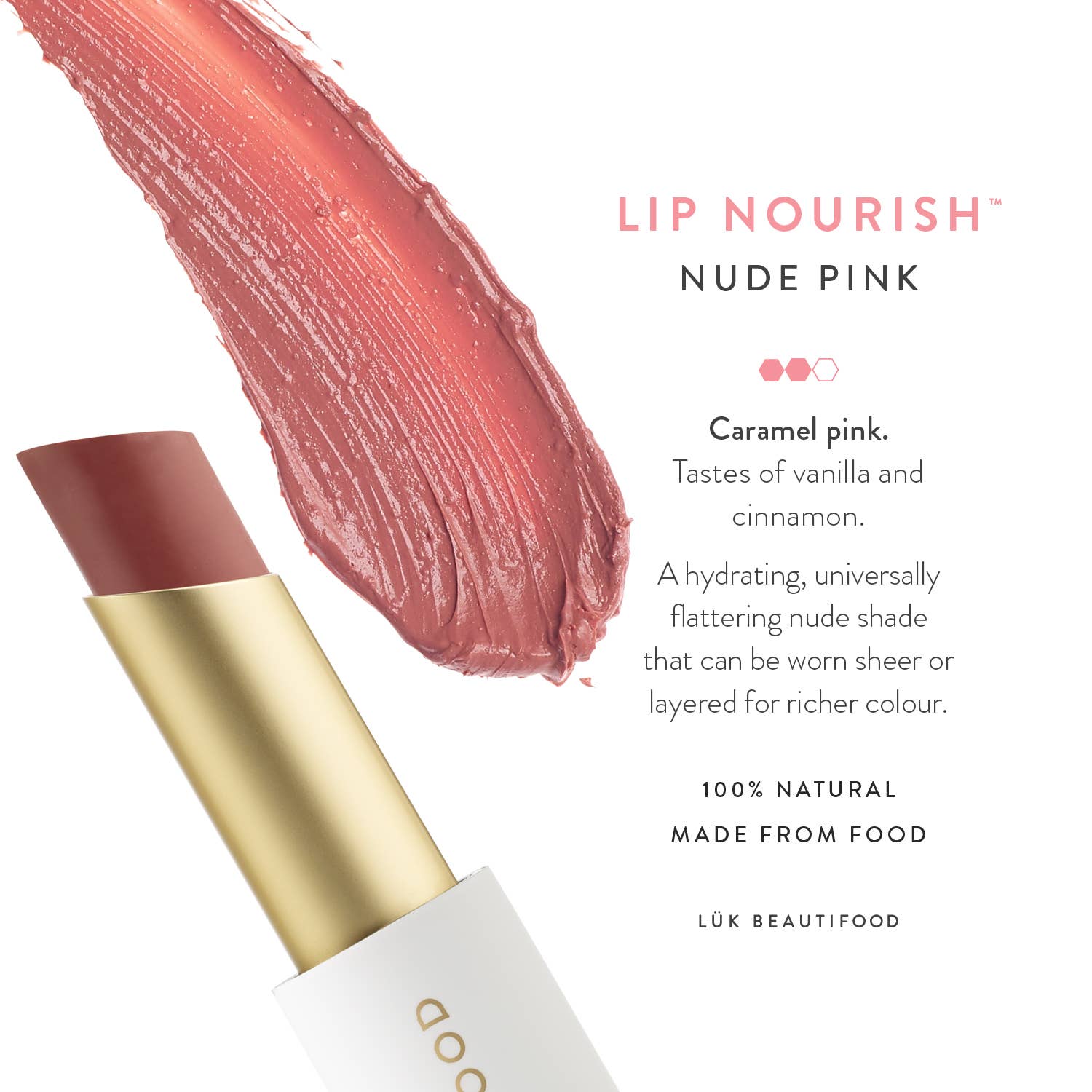 LÜK BEAUTIFOOD [🇦🇺 AUS + USA🇺🇸] - Wholesale Lipstick - Lip Nourish™ Sheer Lipstick - Nude Pink1