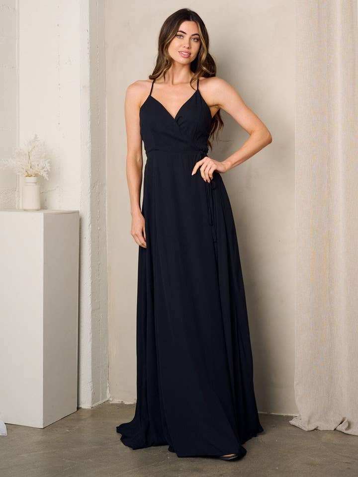 IWT Brands - Wholesale Dress - Women's - RD2008 - SLEEVELESS SURPLICE SELF TIE MAXI DRESS*