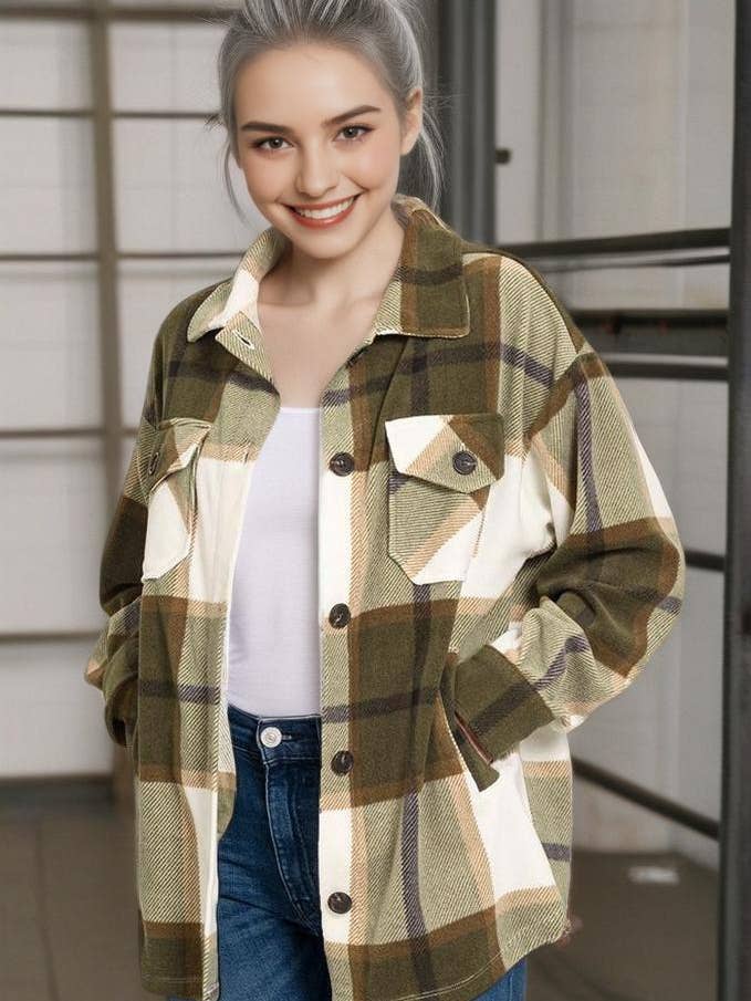 ...0722 Übergroßes kariertes Fleece-Hemdjacke mit Seitentaschen SI-24958 für den Großhandel von 42POPS