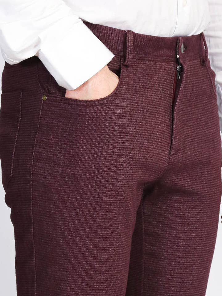 Burgundy Slim Fit Micro Pattern Classic Dress Trousers – Wessi for wholesale by Wessi