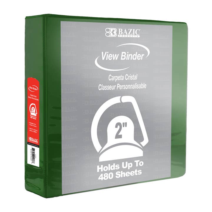 BAZIC Products - Wholesale Binder - Binder View 2" Green Slant-D Ring w/ 2 Pockets