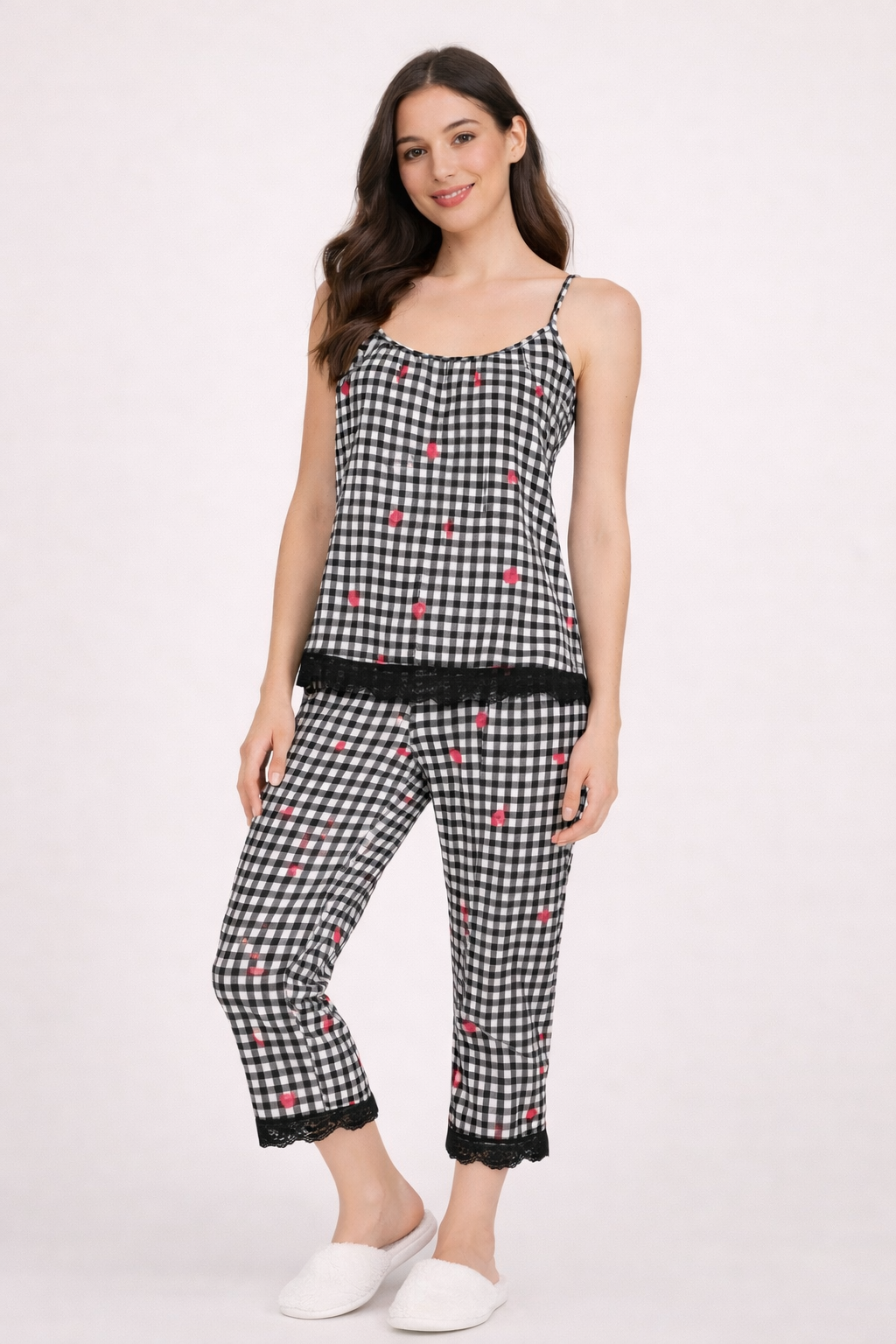 Gingham Cherry Cami Pull On Cropped Pant PJ Set for wholesale on Faire0