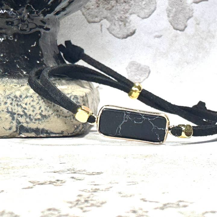 Pulseira de Camurça Suave de Ágata Preta por atacado de STOSA