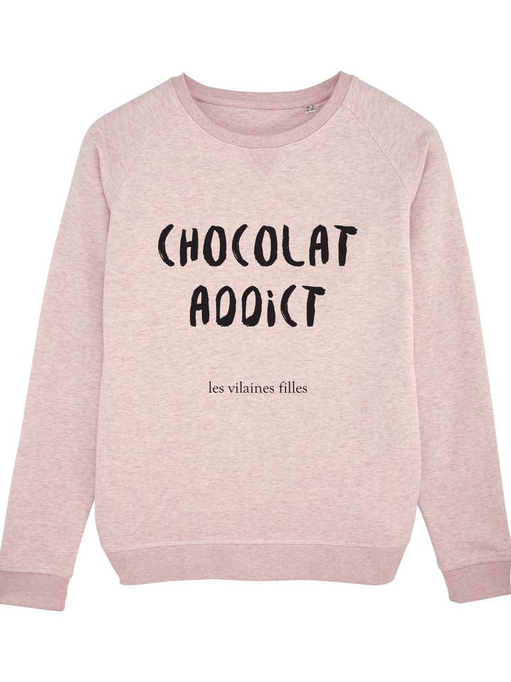 Crew neck sweatshirt Organic chocolate addict for wholesale by Les Vilaines Filles