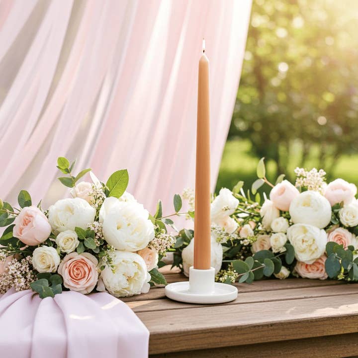 Coloured Beeswax Taper Candle | Peach Nectar | 25cm for wholesale by Serenes Beeswax Chandlery