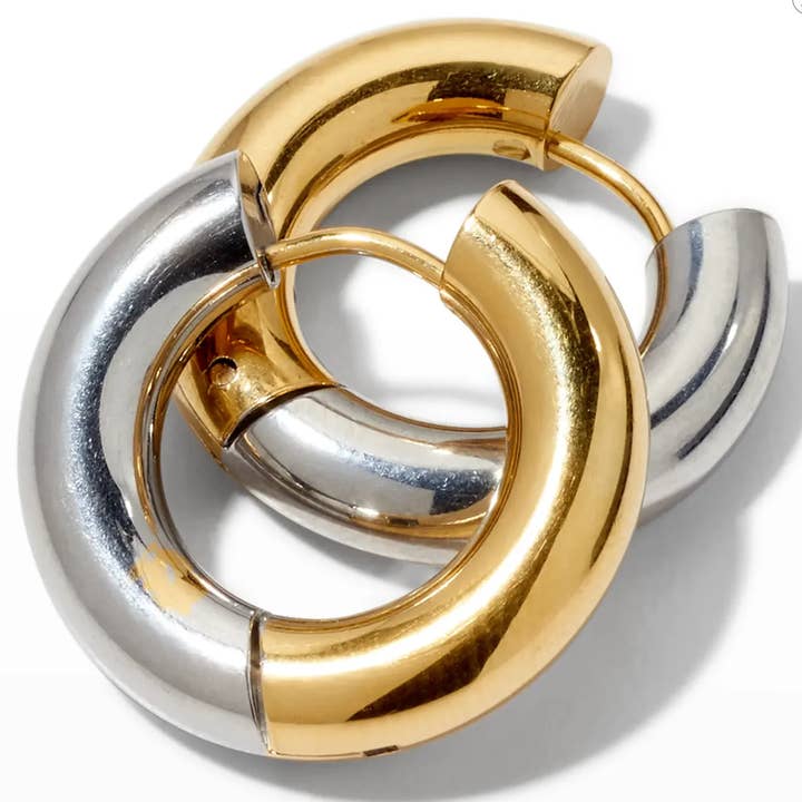 HoopLa - Wholesale Hoop Earrings - Undecided- Two Tone Earring- Hinge French Cleat Closure
