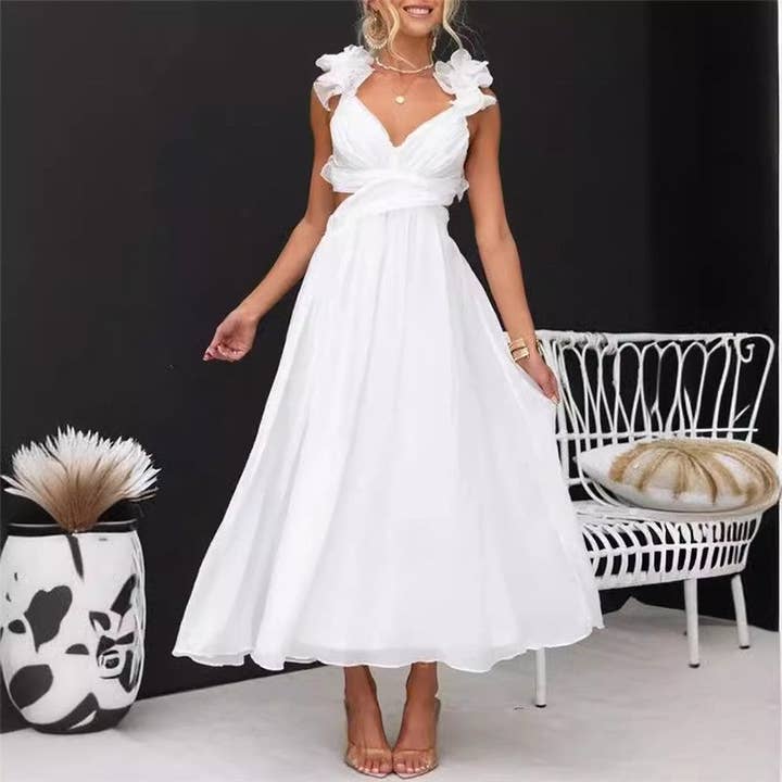 Sleeveless Pleated Dress with Belt - Solid Color for wholesale by UZ Wholesale Store