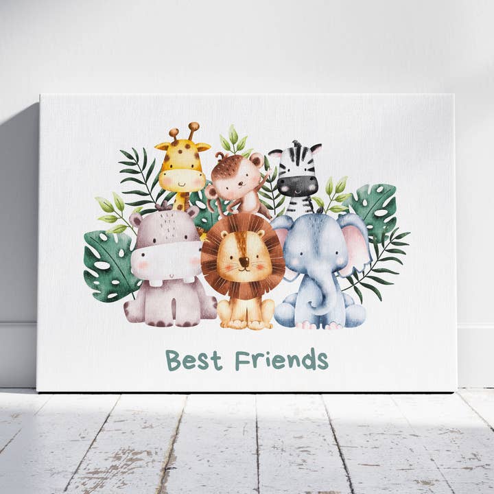 Adorable Nursery Safari Animal Best Friends - Framed Canvas Wall Art Print for wholesale by House Prints