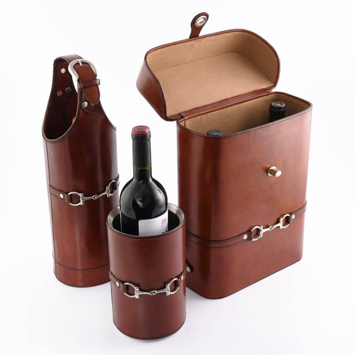 Vagabond House - Wholesale Wine Tote - Premium Genuine Leather Double Wine Bottle Carrier / Tote with Bit Design
