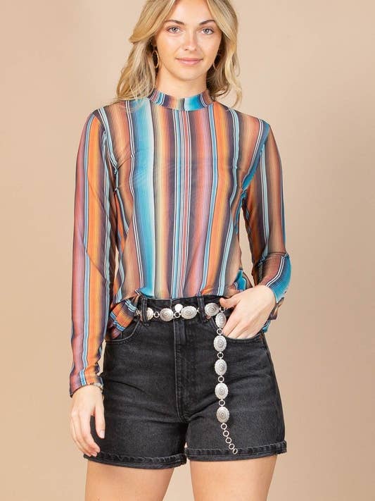 AV1230-THERESA SEPAPE PRINT SEMI SHEER MESH TOP for wholesale by Avery