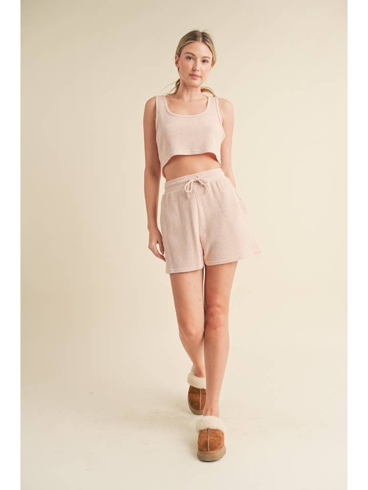 KIMBERLY C - Wholesale Lounge set – Women's - Waffle Lounge Cropped Tank and Shorts Set12