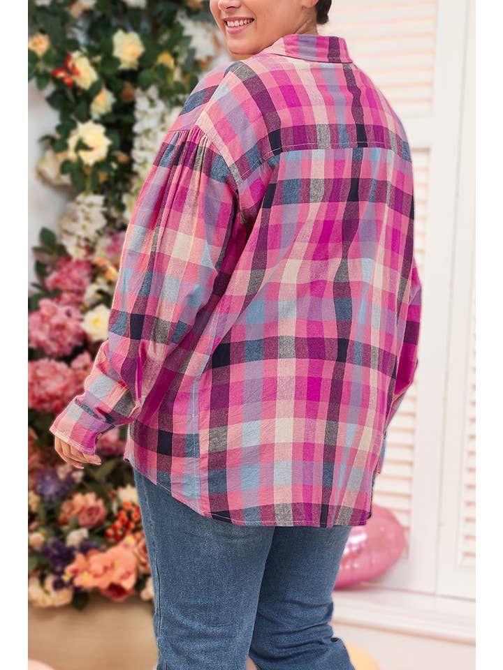 Multi Colored Plus Size Plaid Checkered Print Button Down Shirt for wholesale on Faire1