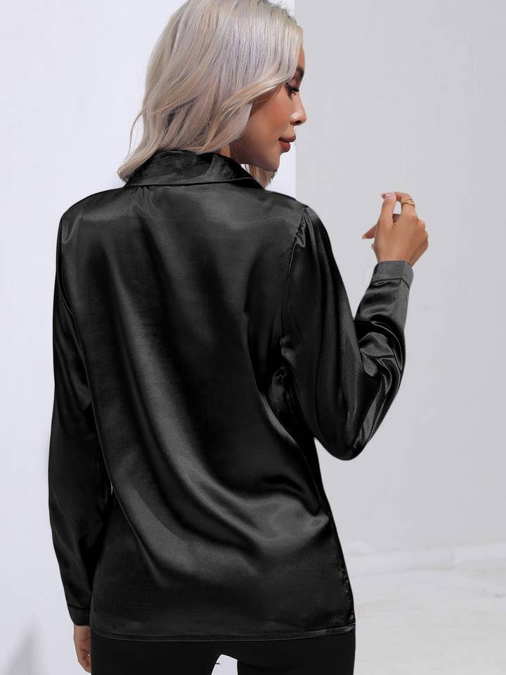 NINEXIS - Wholesale Button Down Shirt - Women's - CWTBLL0692_Button Down Silky Satin Long Sleeve Top21