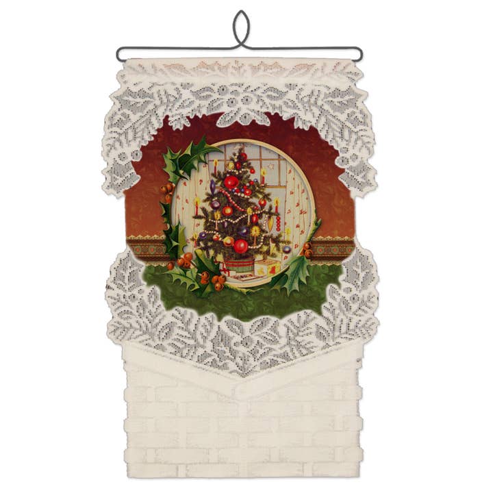 Christmas Tree Card Holder10x20 Café Lace Wall Hanging for wholesale by Heritage Lace