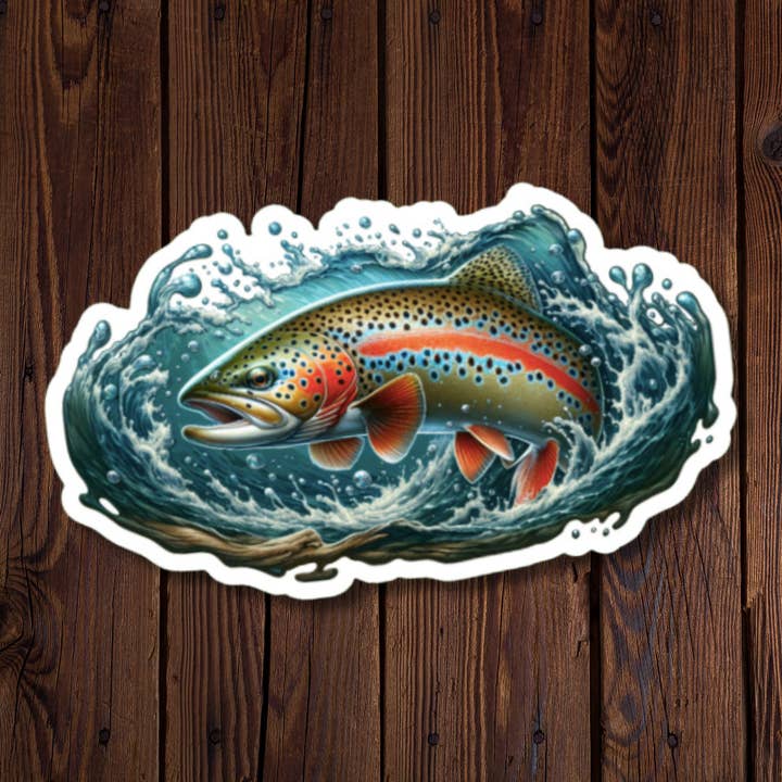 Trout Fisherman Vinyl Water-Resistant Sticker for wholesale by Roxanne Johnston Designs