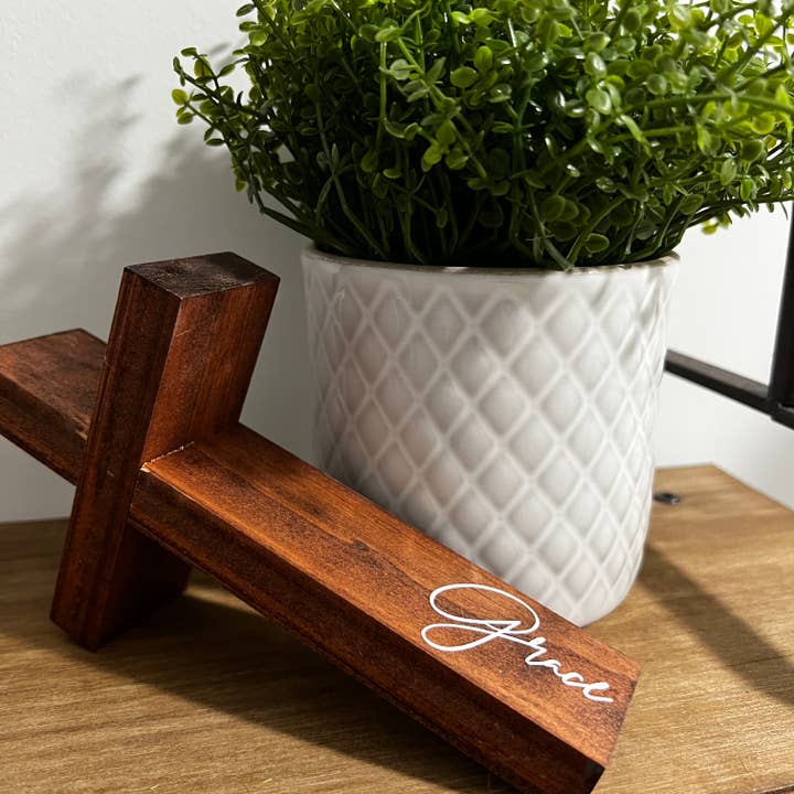 Script Grace Wood Cross for wholesale by Bridget Jane