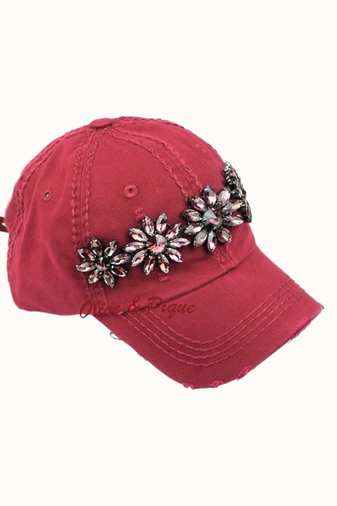 Olive & Pique – Boné de beisebol - Mulher por atacado – Boné Ajustável Bling Glitz Floral Bejeweled Bling Glitz5