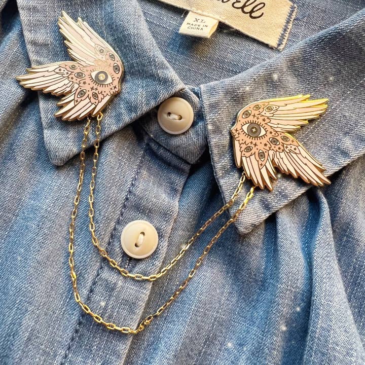 Wildflower + Co. - Wholesale Lapel pin/button - Angel Wing S/2 Enamel Pins w/Chain4