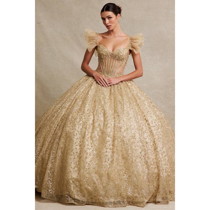 Schulterfreies Quinceanera-Kleid mit Schmetterlingsärmeln für den Großhandel von Babyfox Apparel