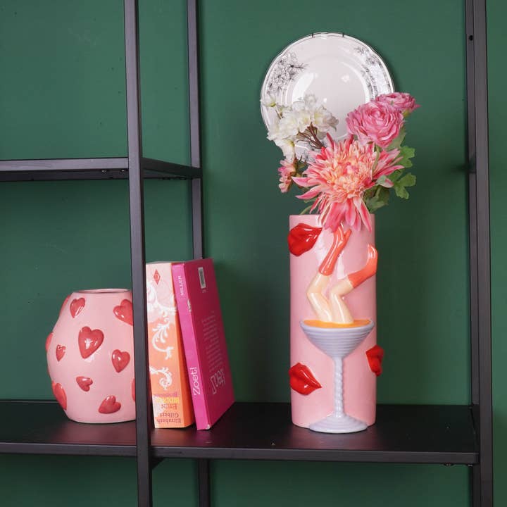 Housevitamin bv - Wholesale Vase - Flower Vase- Pornstar Martini Vase- Ceramic- Pink/ Red- 14x12,5x28 cm3