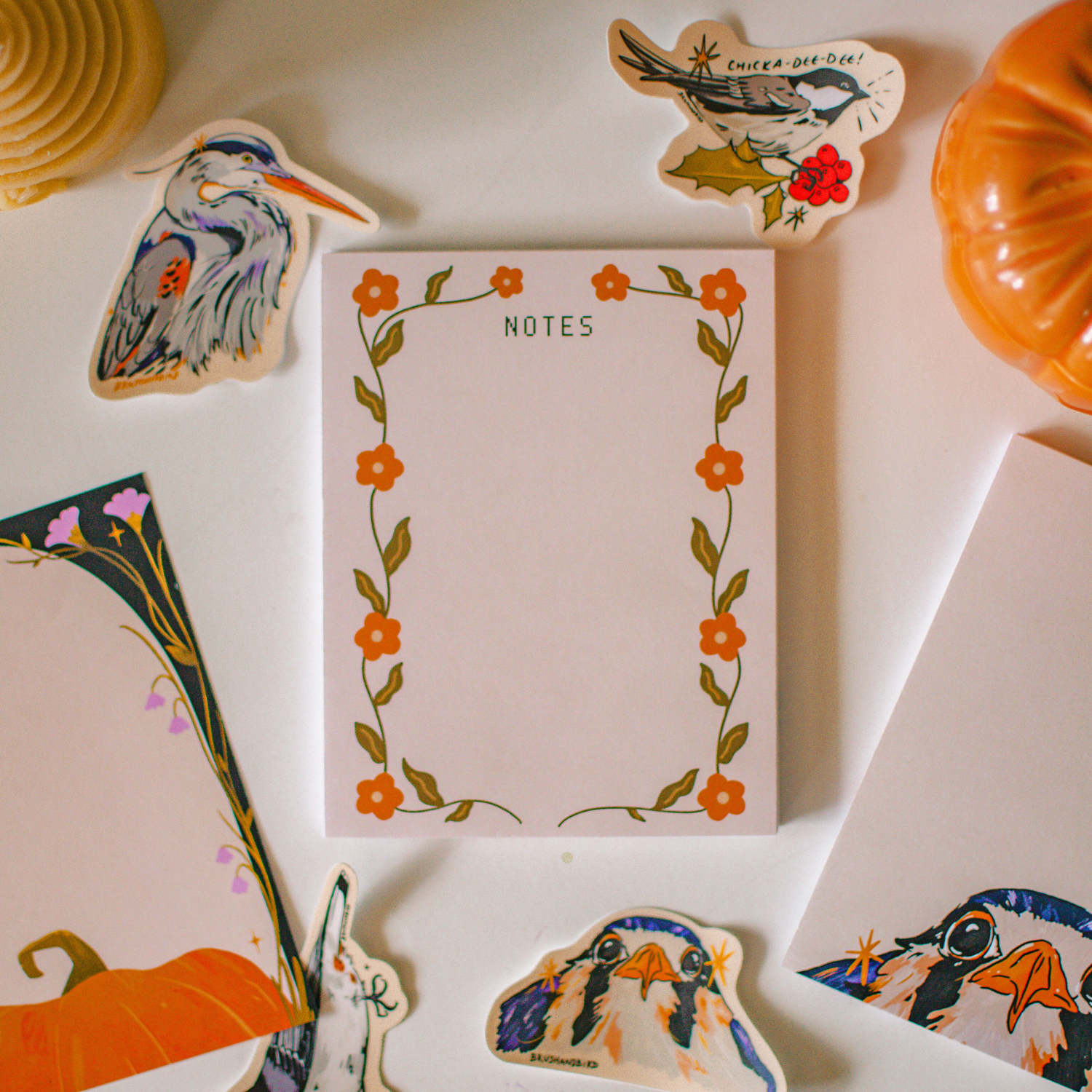 Brush + Bird Paper Co. - Wholesale Notepad - Orange Flower Notes | 4.25"x5.5" Cute Cozy Notepad Gift0