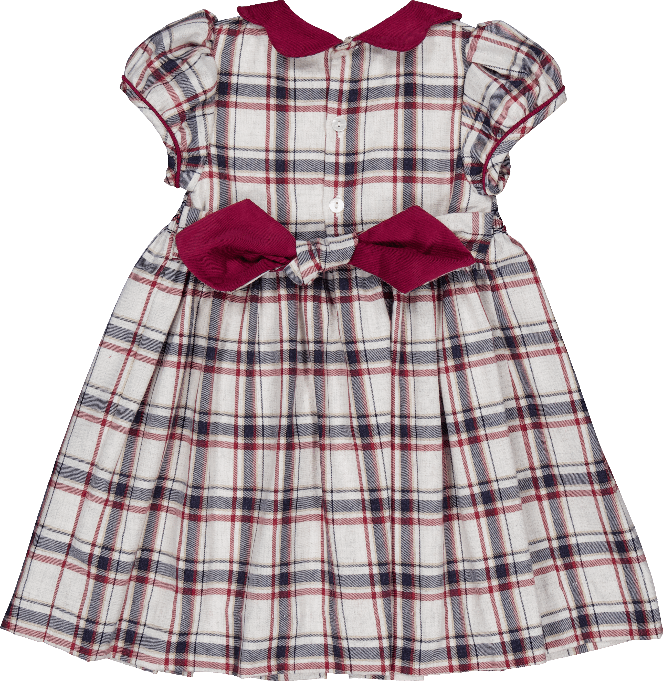 Kidiwi handmade – wholesale Klänning – Barn – Ritha, smockad klänning i marinblå/bordeaux tartan2