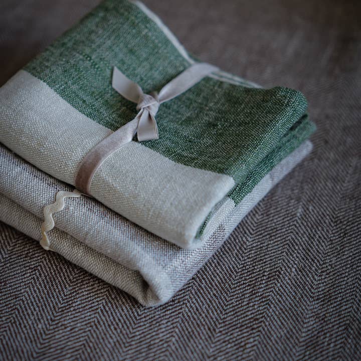 VERT FORÊT NATUREL Serviette en lin vert forêt naturel Venise en vente sur Faire5