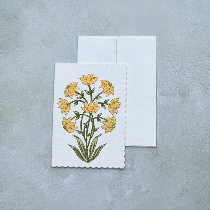 Paper Mirchi - Wholesale Everyday Greeting Card - Hand Block Printed Greeting Card - Champaca Saffron3