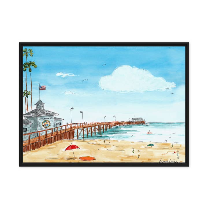 California Coastal Framed Canvas – Newport Beach Pier for wholesale by Maria Langgle