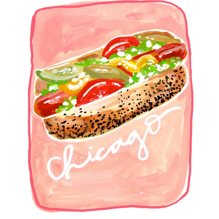 Rachel Reynolds Art - Wholesale Art Print - Chicago Style Hot Dog Art Print (Multiple Color Options)