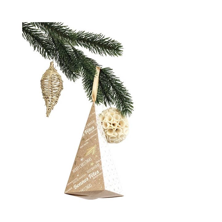 Kraft/White Paper Pyramid with Gold Foil and Satin Ribbon for wholesale by LS GROUP