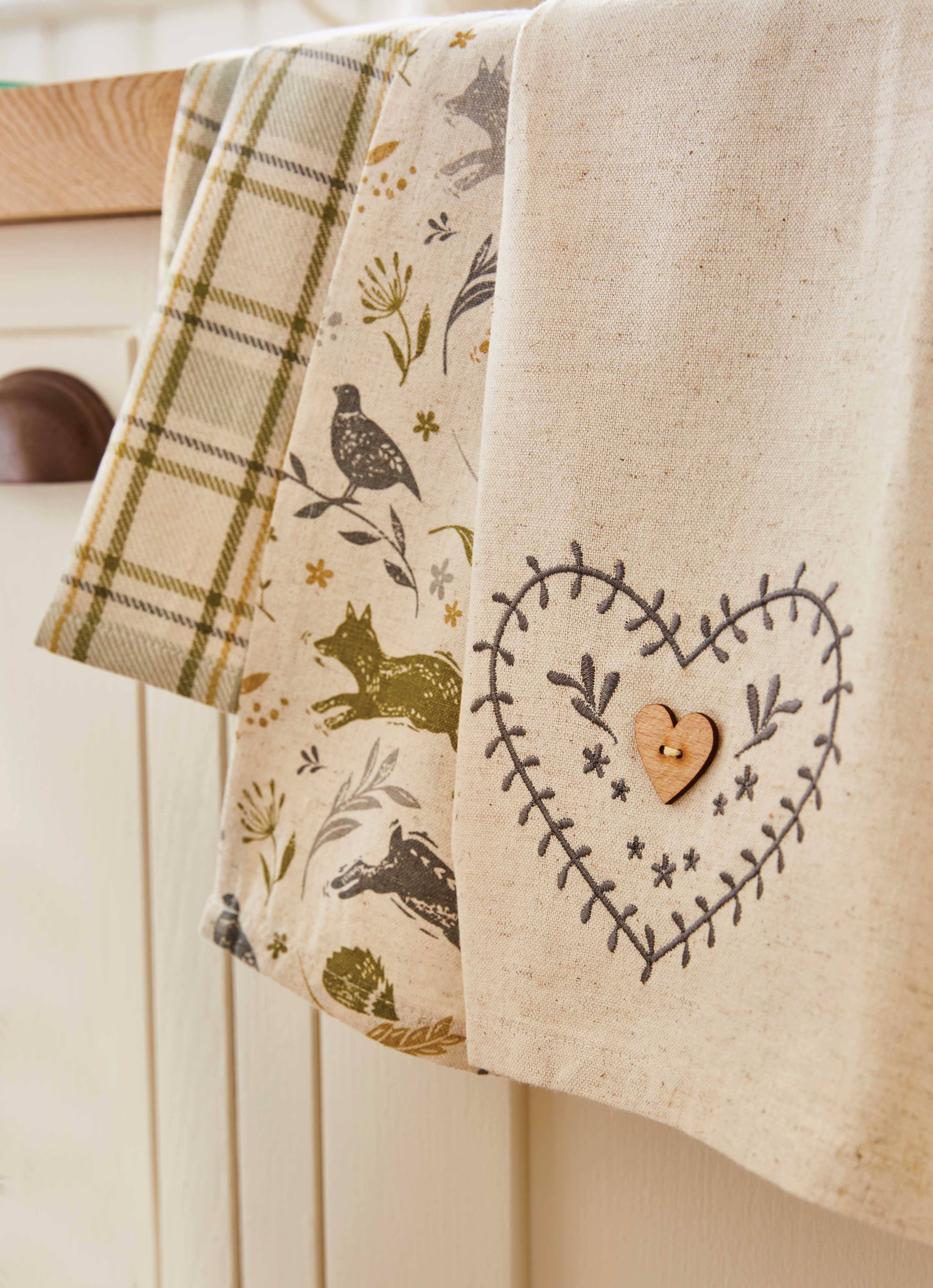 Natural 3 Pack Tea Towel Woodland by Cookmsart England for wholesale on Faire2
