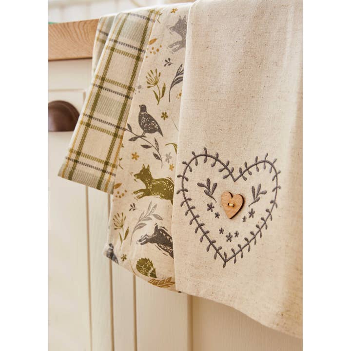 Natural 3 Pack Tea Towel Woodland by Cookmsart England for wholesale on Faire2