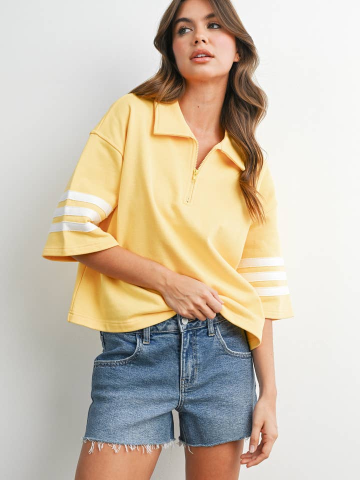 Pullover a righe con zip a un quarto di manica - BMT8175 per la vendita all'ingrosso da parte di BUTTERMELON