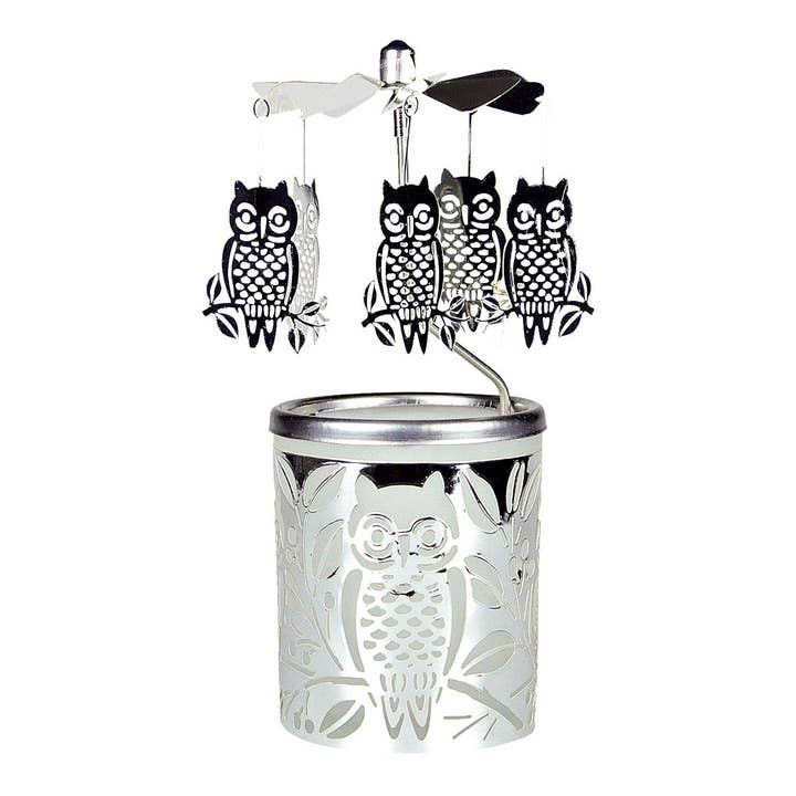 Glass lantern with metal owl attachment 6x15cm for wholesale by Wurm