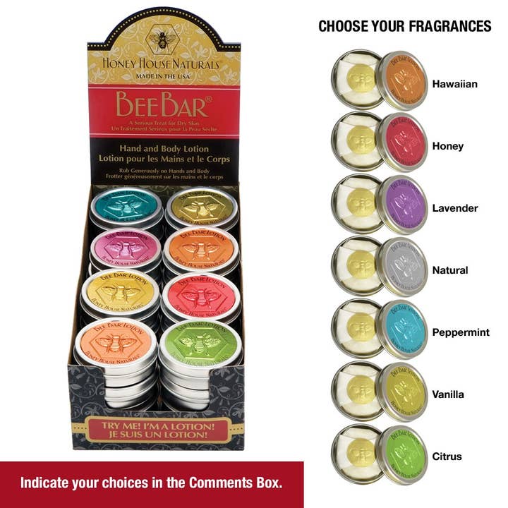 Honey House Naturals - Wholesale Solid Lotion - Small Bee Bar Display - 32 Pieces - Free Tester - SAVE $1