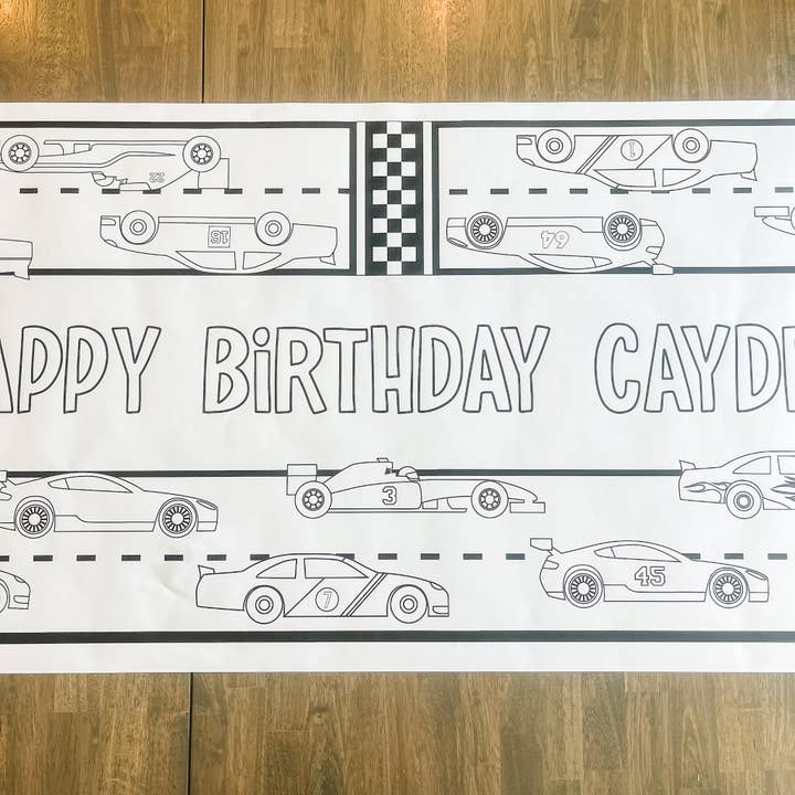 Race Car Coloring Table Runner| Happy Birthday for wholesale by Party in a pinch